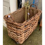 LOG BASKET, FIRE FENDER & BRASS FIRE TOOLS