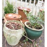 VARIOUS TERRACOTTA & GREEN GLAZED PLANT POTS