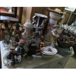 CAPODIMONTE JARDINEIRE, MOULDED GLASS, PLATES, ORNAMENTS ETC