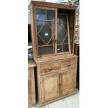 VICTORIAN PINE DRESSER WITH GLAZED TOP SECTION