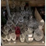 HALF SHELF OF CUT GLASS TO INCLUDE STUART, EDINBURGH CRYSTAL, JUG & DECANTER