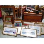 QUANTITY OF FRAMED PRINTS, PICTURES, MIRRORS ETC