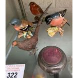 3 BESWICK BIRDS ALONG WITH A SPELTER MODEL OF A PHEASANT AND SILVER PIN CUSHION
