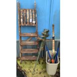 WOODEN STEP LADDER, LARGE VICE & OTHER TOOLS