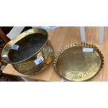 COPPER COAL SCUTTLE & PLATE