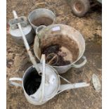 2 GALVANISED BUCKETS & 2 WATERING CANS