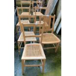 7 PINE DINING CHAIRS WITH RUSH SEATS