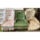 3 UPHOLSTERED BUTTON BACK CHAIRS