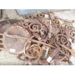ARCHITECTURAL SALVAGE - VARIOUS METAL WARE INCLUDING TRIPOD TABLE BASE, CAST COLUMNS, FINIALS,