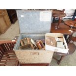 METAL CRATE TO INCLUDE SMALLS, COLLECTABLES, METAL PRINTING BLOCKS, MIDDLE EASTERN DAGGER ETC