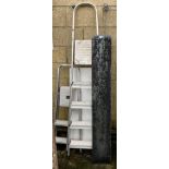 2 METAL STEP LADDERS, PIECE OF MARBLE & PIECE OF SLATE