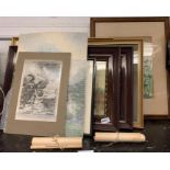 PAIR OF FRAMED WATERCOLOURS OF FOREST SCENES TOGETHER WITH OTHER FRAMED & UNFRAMED PICTURES &