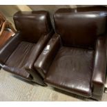 PAIR OF BROWN LEATHERETTE ARMCHAIRS