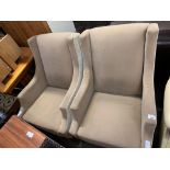 PAIR OF LIGHT BROWN ARMCHAIRS