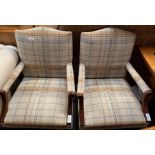 PAIR OF CHECKED FABRIC UPHOLSTERED CHAIRS