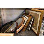 COLLECTION OF FRAMED PRINTS, MIRRORS & FIRE SCREEN