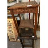 2 OAK CARVED SIDE TABLES & MUSIC STAND