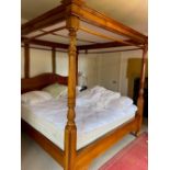 MODERN 4 POSTER BED FRAME WITH DECORATIVE CARVING TO HEAD BOARD & STYLISED ACANTHUS LEAF CARVED
