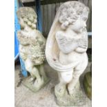 ARCHITECTURAL SALVAGE - PAIR OF RECONSTITUTED STONE STATUES OF CHILDREN