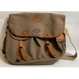 A vintage Mulberry canvas and tan leather messenger bag, the interior tartan and with embossed