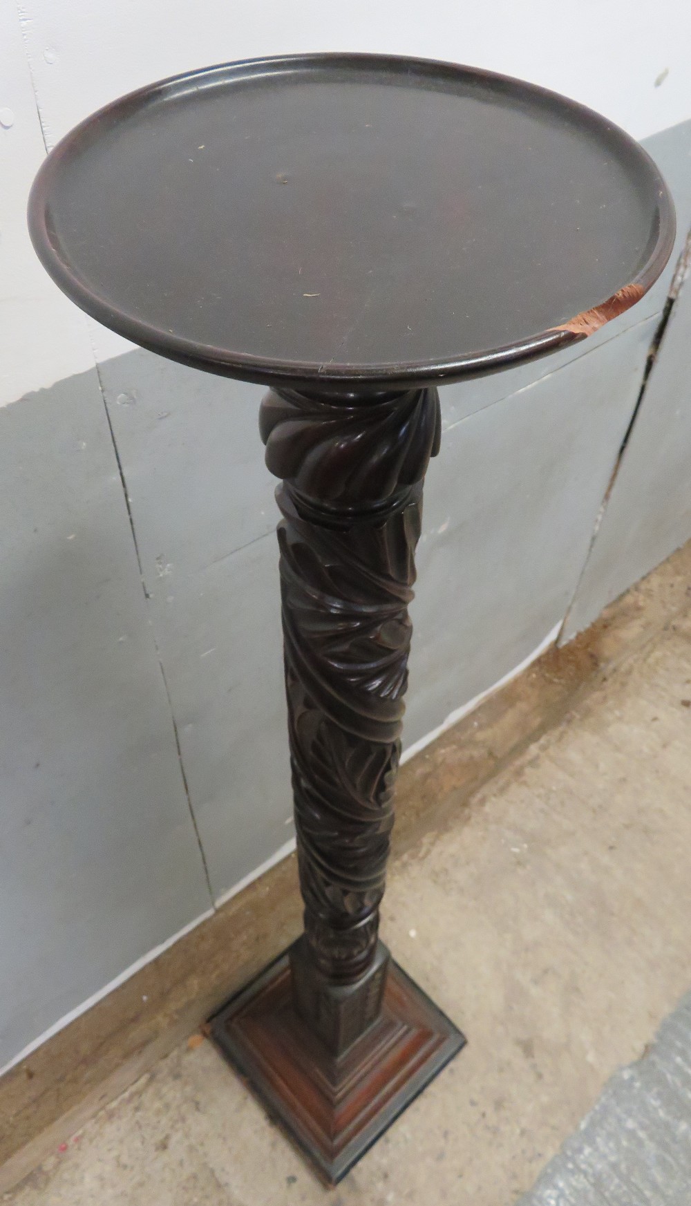 A Victorian carved mahogany and oak torchere on square stepped base, 153.6cm high - Image 2 of 3
