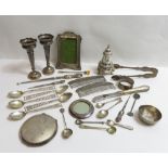 A collection of silver, silver coloured and metalware items; including a Chinese Export hair comb;