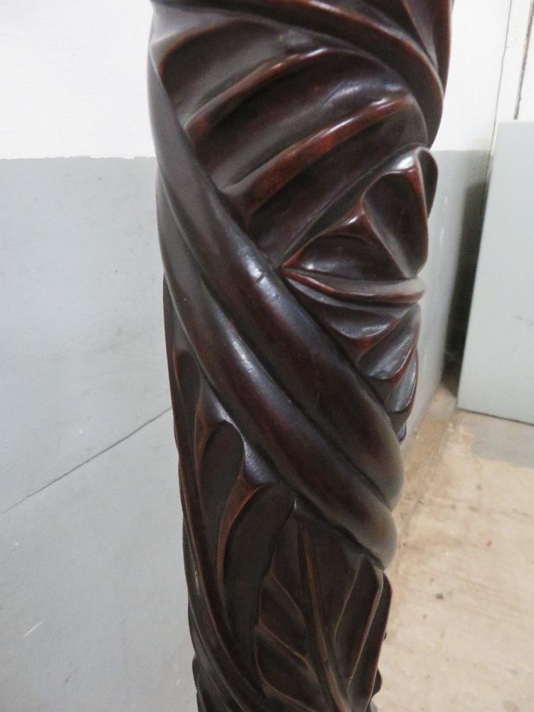 A Victorian carved mahogany and oak torchere on square stepped base, 153.6cm high - Image 3 of 3