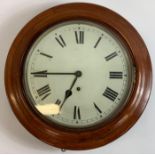 A 20th century oak cased wall clock, the white enamel dial with black Roman numerals and hands, 43cm