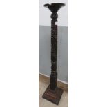 A Victorian carved mahogany and oak torchere on square stepped base, 153.6cm high