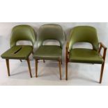 A set of five matching chairs by Ben of Frome, one with arms, having beech frames and green vinyl