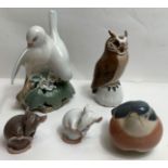 Five Royal Copenhagen models to include two mice, an owl, robin and doves