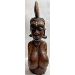 An African hardwood figure of a lady, 43cm high