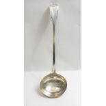 A Victorian silver soup ladle, fiddle and thread pattern, by George Adams, London 1847, crested,