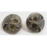 A pair of owl mask ear studs, with paste set eyes, 2cm diameter