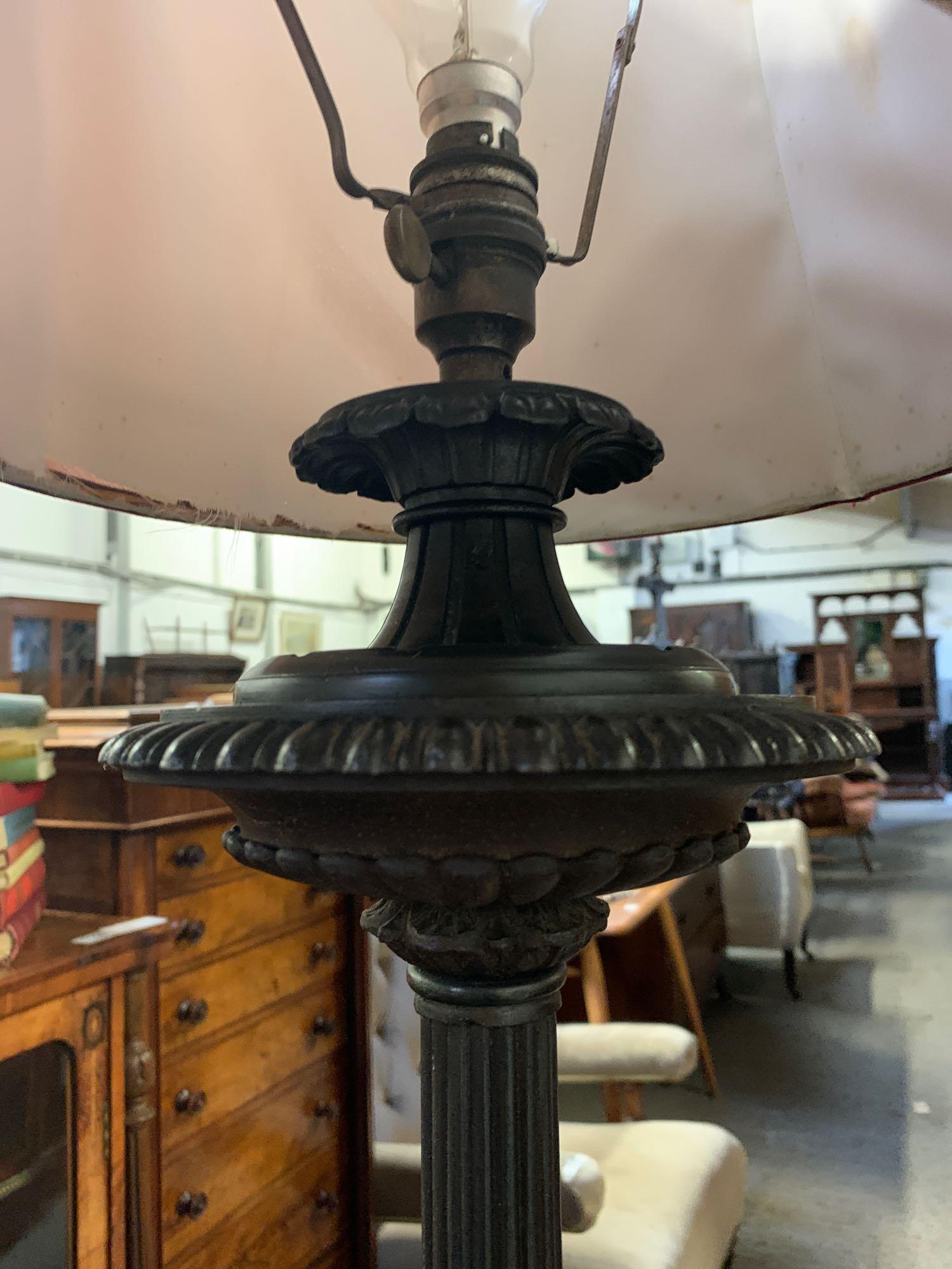 A Victorian cast iron standard lamp, with reeded stem support raised on tripod claw feet, - Image 3 of 3