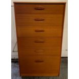 An Austin Suite mid century teak chest of six long drawers, of varying depths, each with long raised