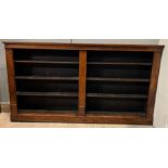 A Victorian rosewood veneer open bookcase with six adjustable shelves in two sections, 214cm long,