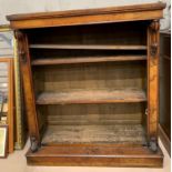 A 19th century walnut veneer open bookcase, with t