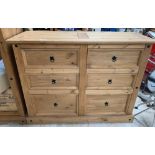 Large modern pine chest of 6 short drawers.