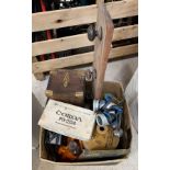 Box of items to include wooden coat peg, storage b