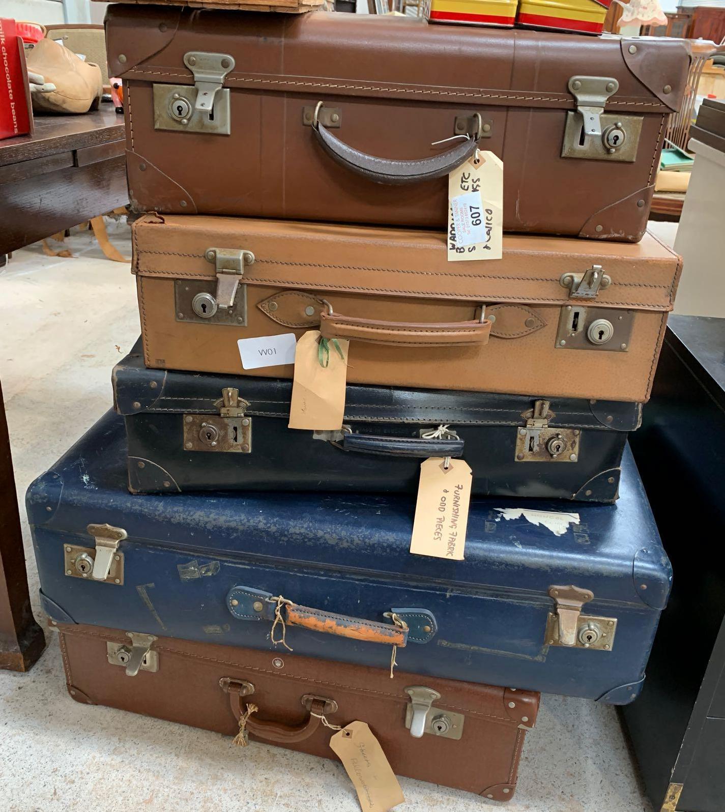 5 vintage leather suitcases. - Image 2 of 2