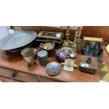 Collection of metalware including cash boxes, bras