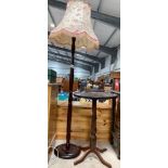Oak tripod occasional table & mahogany standard lamp. Viewi