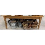 Large 20th century pine kitchen table.