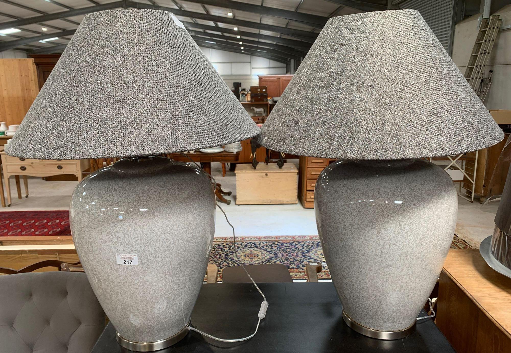 2 large ceramic mosaic patterned lamps with lamp shades