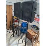 2 large stage speakers on stands & other stands/tr