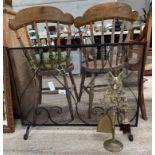 Metal fire screen & fireside companion set. Viewin