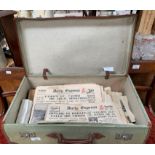 Vintage linen case containing old newspapers & cuttings.