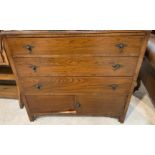 Early to mid 20th century stained oak chest of 3 long