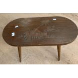 Oriental hardwood carved top coffee table.